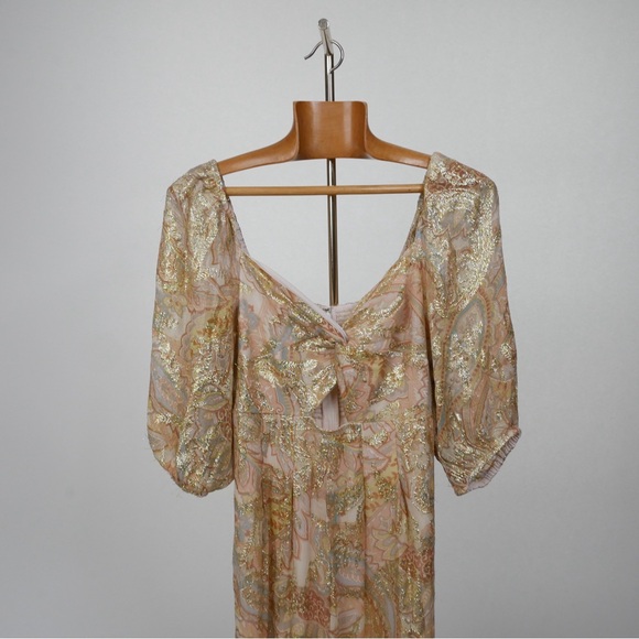 Anthropologie Ranna Gill Metallic Gold Paisley Jumpsuit Small - Picture 13 of 13